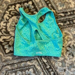 AYBL High Neck Sports Bra, Teal Cheetah, Size Small